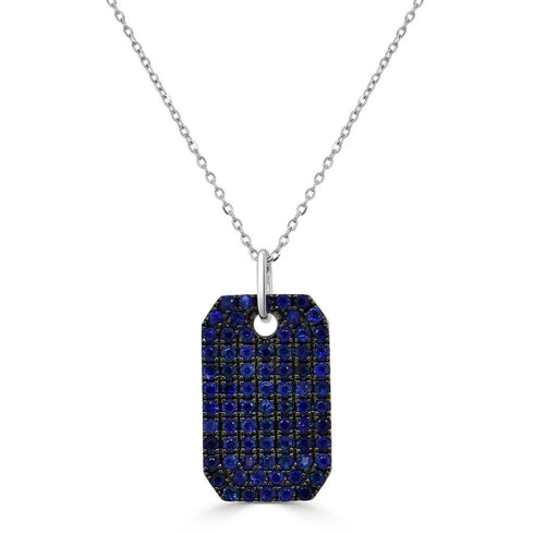 Blue Sapphire Pave Dog Tag Charm On Link Chain - 1